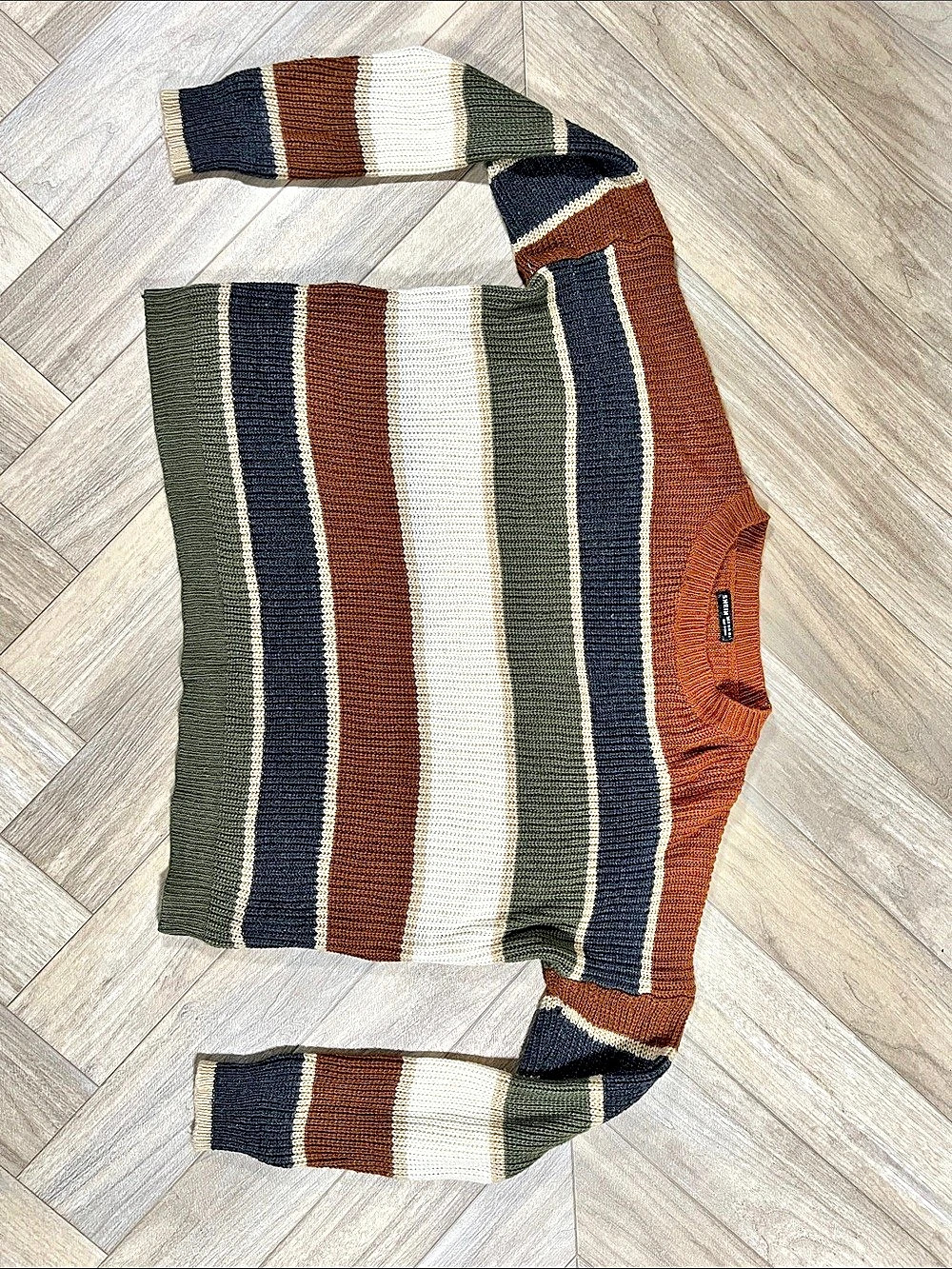 SHEIN Striped Sweater in Brown & Green Size Small